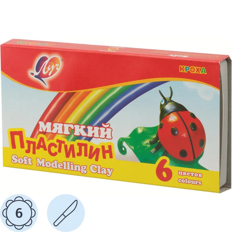 Пластилин классический Луч Кроха 6 цветов 99 г со стеком Пластилин классический Луч Кроха 6 цветов 99 г со стеком