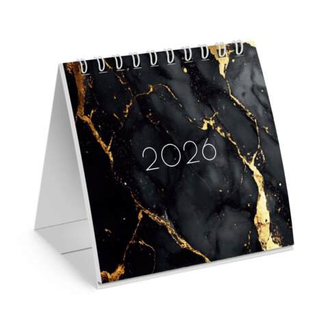 Календарь-домик настольный на гребне, 2026 г., BRAUBERG, 101х101 мм, "Black marble", 117279