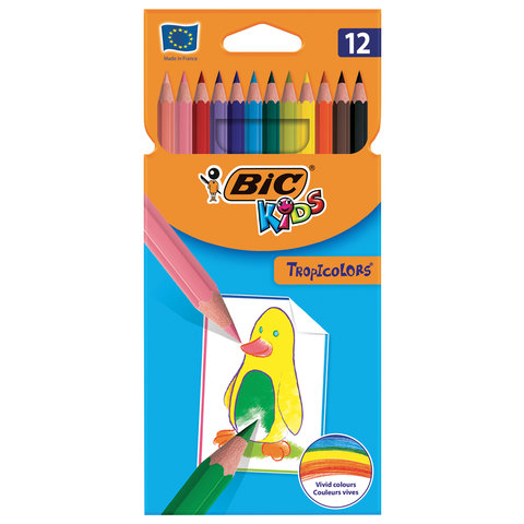 Карандаши цветные BIC "Tropicolors", 12 цветов, пластиковые, заточенные, европодвес, 8325666