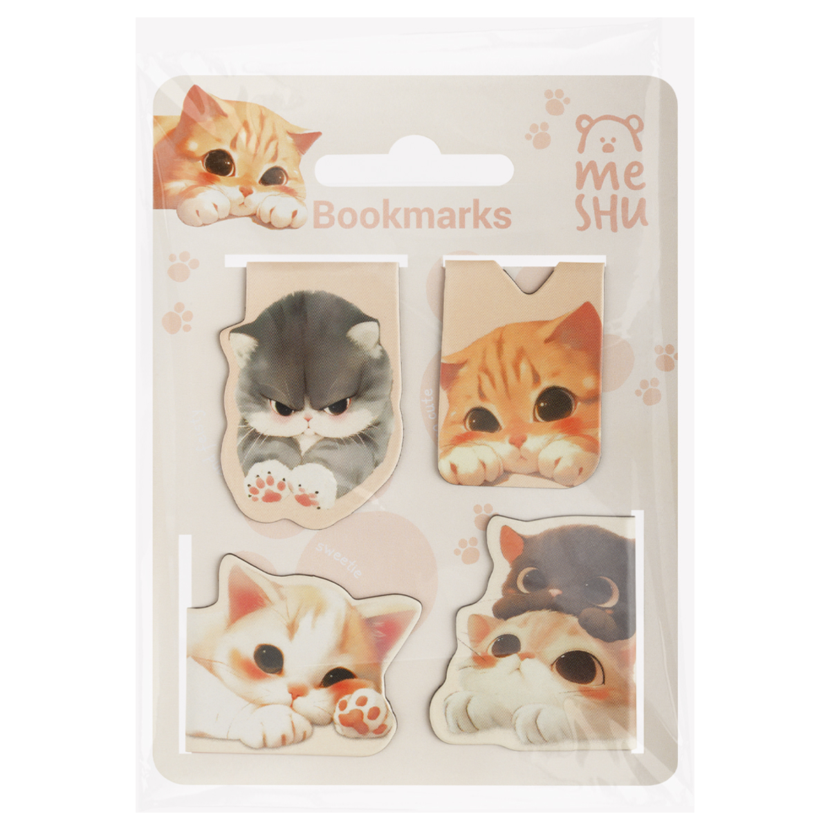 Закладки магнитные для книг, 4шт., MESHU "Cute kittens", матовая ламинация