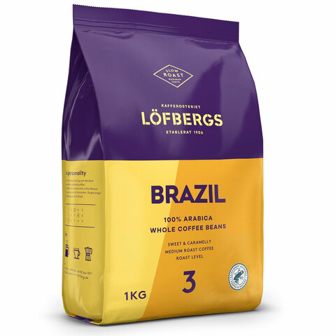 Кофе в зернах LOFBERGS "Brazil", 1 кг, арабика 100%, Швеция, 42672