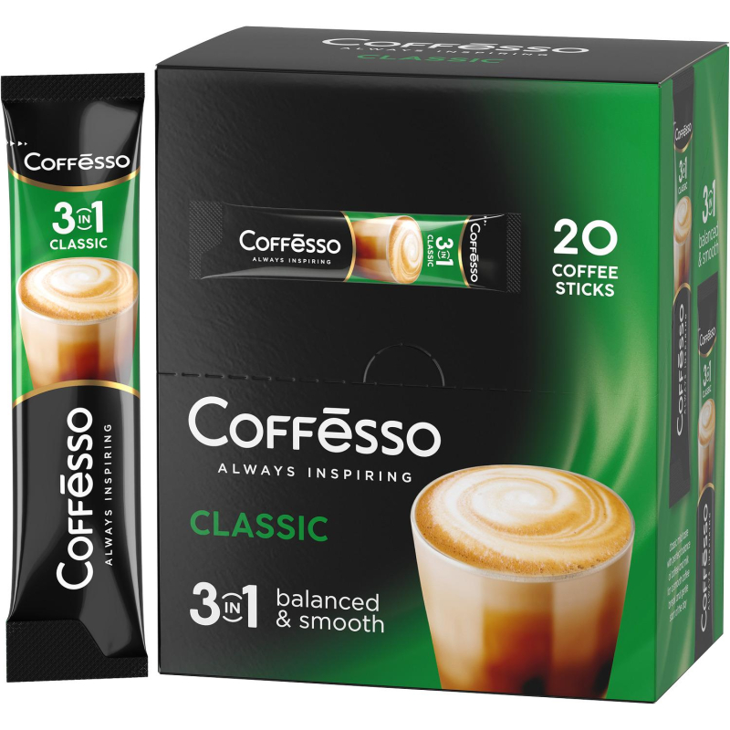 Кофе порционный растворимый Coffesso Classic 3в1 20 пакетиков по 15 г