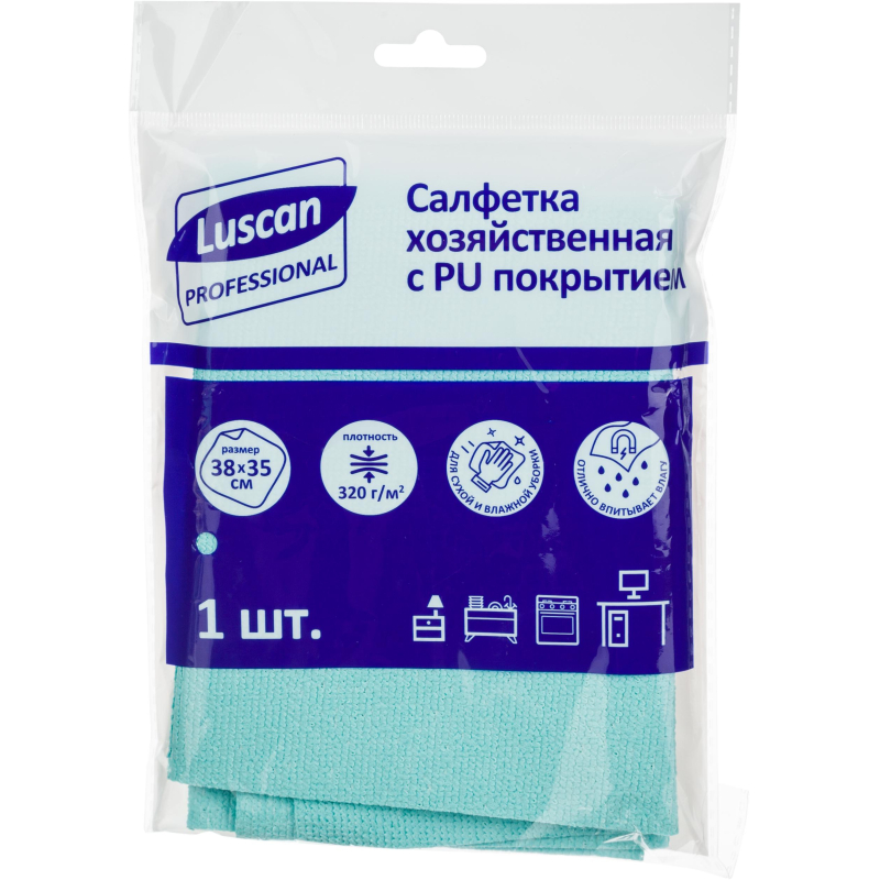 Салфетка хозяйственная Luscan Professional микрофибра 38х35 см 320 г/кв.м синяя