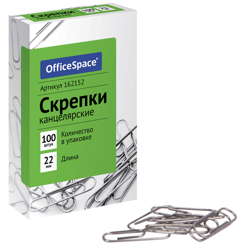 Скрепки 22мм, OfficeSpace, 100шт., карт. упак.