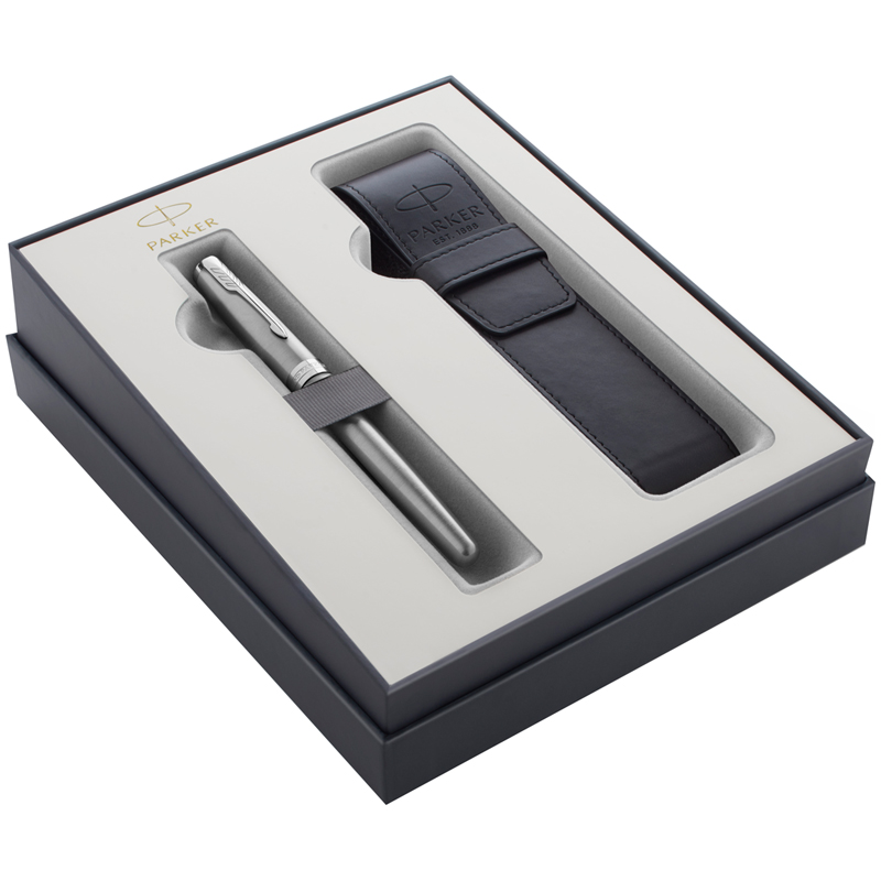 Набор Parker "Sonnet Stainlesss Steell CT": ручка перьевая 1,0мм и чехол из экокожи, подар. уп.