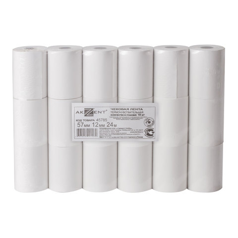 Чековая лента ТЕРМОБУМАГА 57 мм (диаметр 40 мм, длина 24 м, втулка 12 мм) КОМПЛЕКТ 18 шт.