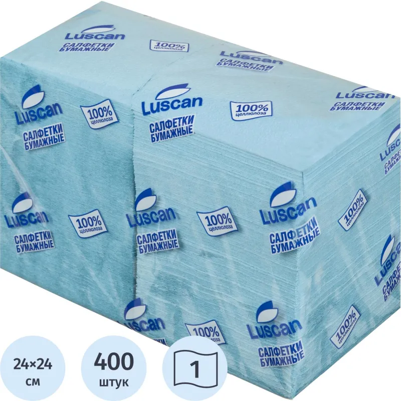 Салфетки Luscan Profi Pack 1-сл.24х24 пастель голубые 400 шт./уп.