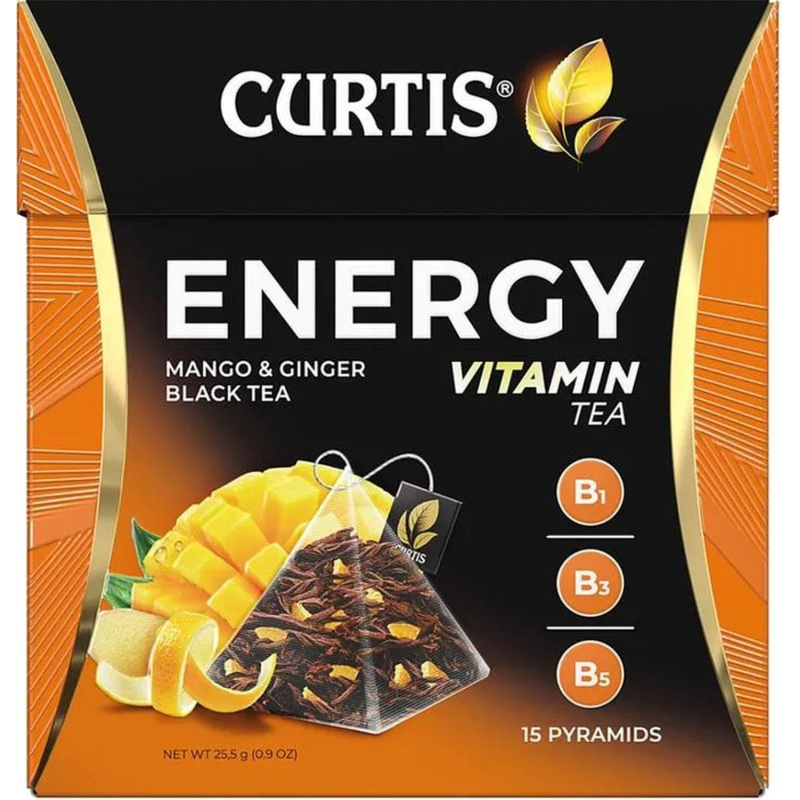 Чай Curtis Energy черный с манго и имбирем 15 пакетиков-пирамидок