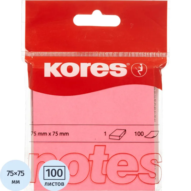 Блок-кубик Kores бум.для зам. 75х75 неоновая розовая 100л. '47075