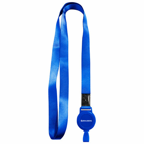 Держатель-рулетка для бейджей 70 см, с лентой 45 см, синий, BRAUBERG EXTRA