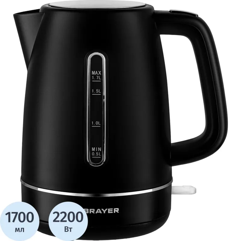 Чайник BRAYER 6103BR-BK,электрический,2200Вт,1,7л, платик.STRIX, автоотключ