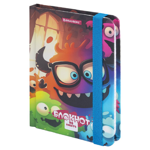 Блокнот с резинкой в клетку 96 л., МАЛЫЙ ФОРМАТ А6, 109х148 мм, BRAUBERG, кросс-серия "МОНСТРИКИ", 117001
