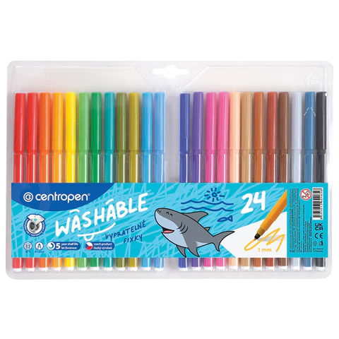 Фломастеры 24 ЦВЕТА CENTROPEN "Washable", смываемые, вентилируемый колпачок, 7790/24TP, 777902485