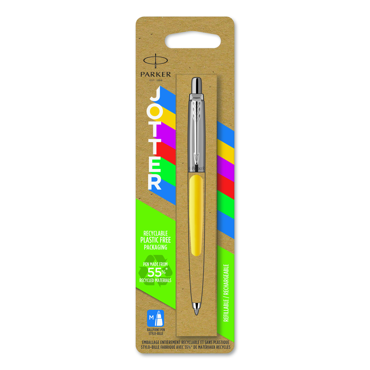 Ручка шариковая Parker "Jotter Yellow CT" синяя, 1,0мм, кнопочн., пластик. корпус, блистер