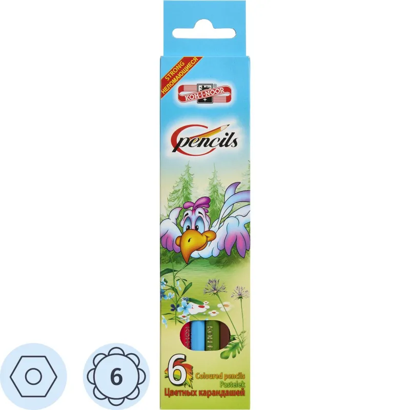 Карандаши цветные Koh-I-Noor Птицы 6 цветов шестигранные