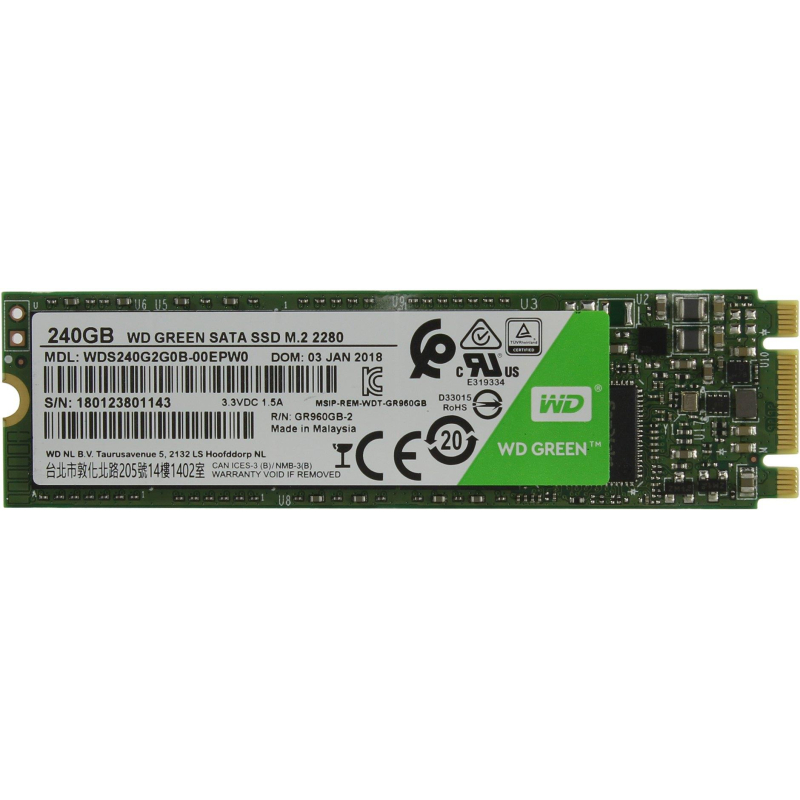 SSD накопитель WD Green 240Gb M.2 2280 SATA (WDS240G3G0B)