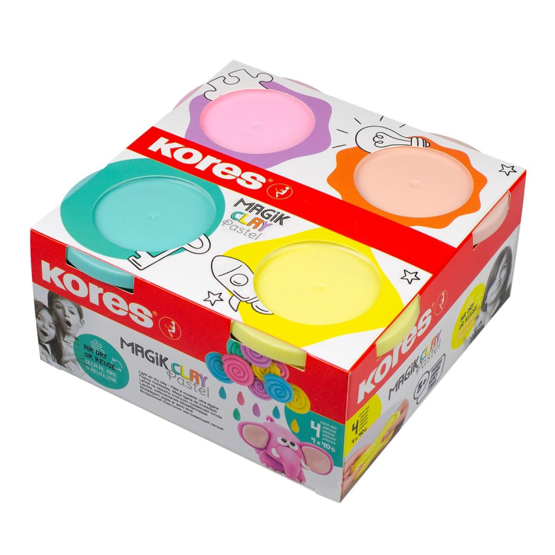 Тесто для лепки Kores MAGIK CLAY PASTEL 40г х 4 пастельн. цвета в наб 34242