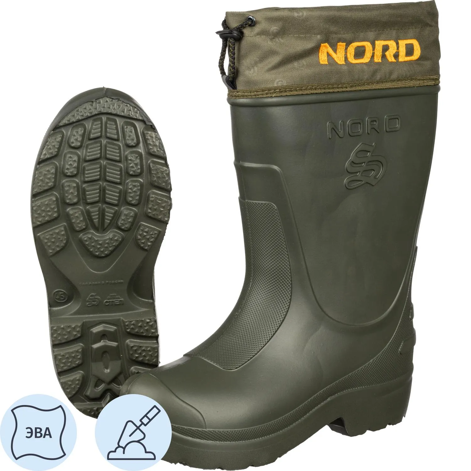 Сапоги рабочие мужские Nord ЭВА утеплённые с вкладным чулком оливковые c композитным подноском разме