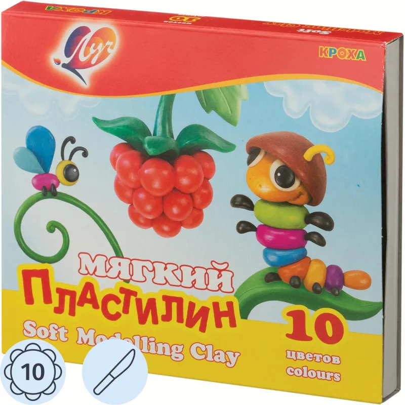 Пластилин 10цв,Кроха,165гр,со стеком