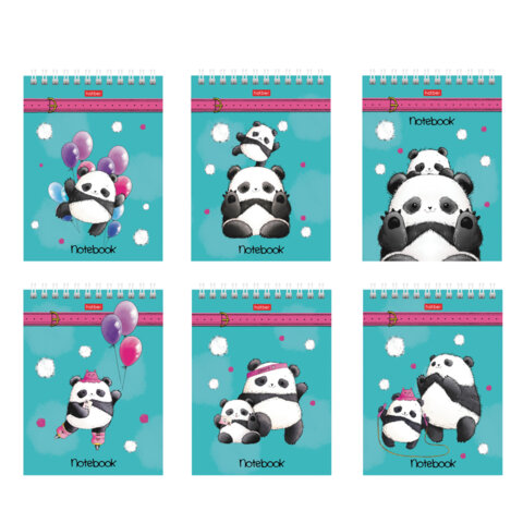 Блокнот МАЛЫЙ ФОРМАТ А6, 60 л., гребень, картон, клетка, HATBER, "Плюшевые панды", 088304, 60Б6В1гр