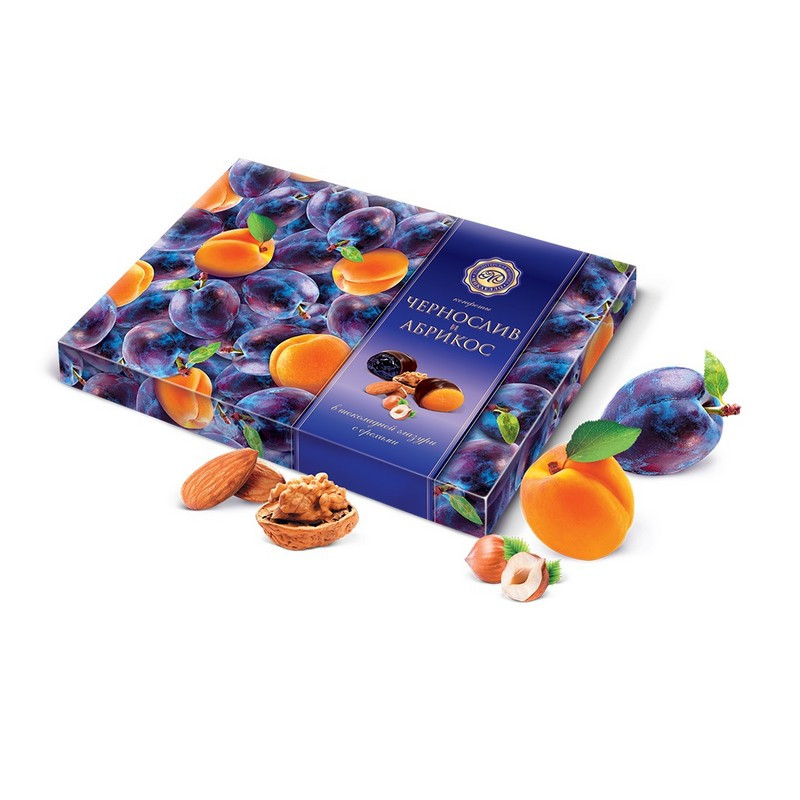 Конфеты Чернослив и абрикос в шоколадной глазури с орехами 220г набор