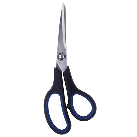 Ножницы BRAUBERG "Soft Grip", 190 мм, черно-синие, резиновые вставки, 3-х сторонняя заточка