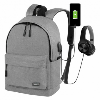 Рюкзак HEIKKI ACTIVE (ХЕЙКИ) универсальный, отделение для ноутбука, USB-порт, серый, 44х31х14 см, 272561