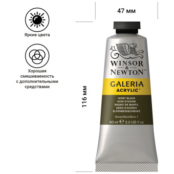 Краска акриловая художественная Winsor&Newton "Galeria", 60мл, туба, черная слоновая кость
