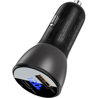 Зарядное устройство ACEFAST B6 metal 63W USB-A+USB-C, автомоб,чер/полупрозр