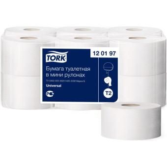 Туалетная бумага в мини-рулонах Tork Universal 120197 1-слойная 12 рулонов по 200 метров