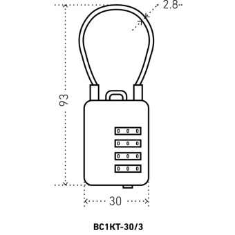Замок навесной кодовый_УЗК Аллюр ВС1КТ-30/3 (H2) (30xd=3) цинк син.(тросик)
