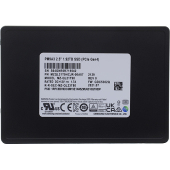 SSD накопитель Samsung  PM9A3, 1920GB, U.2, 2.5, NVMe, PCIe 4.0 x4, 3D TLC