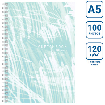 Скетчбук 80л., А5 BG "Штрихи", на гребне, матовая ламинация, 120г/м2