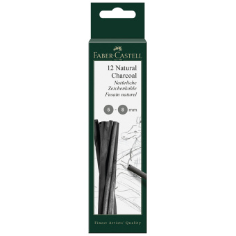 Уголь натуральный Faber-Castell "Pitt", Ø 5-8мм, круглый, 12шт., картон. упак.
