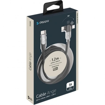 Кабель Deppa USB-C - USB-С, USB 2.0, 3A, 1.2м, алюминий, нейлон, черный