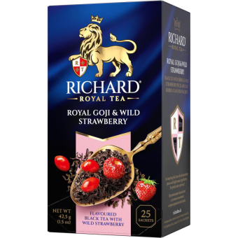 Чай Richard Royal Goji & Wild Strawberry черный с земляникой и ягодами годжи 25 пакетиков