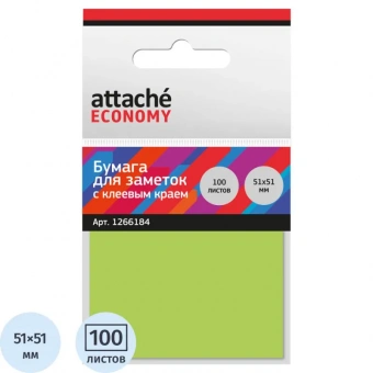Стикеры Attache Economy 51x51 мм неоновый зеленый (1 блок, 100 листов)