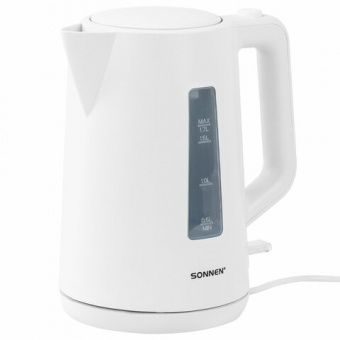 Чайник электрический SONNEN KT-1303, 1,7 л, 2200 Вт, пластик, белый, 456374