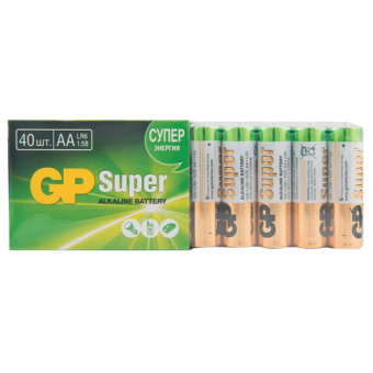 Батарейки GP Super, AA (LR6, 15А), алкалиновые, пальчиковые, КОМПЛЕКТ 40 шт., 15A-2CRVS