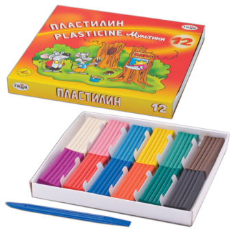 Пластилин классический ГАММА "Мультики", 12 цветов, 240 г, со стеком, картонная упаковка, 280018/281