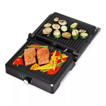 Электрогриль KITFORT KT-3662, 2000 Вт, фиксированные панели, регулировка температуры, серебро/черный, КТ-3662