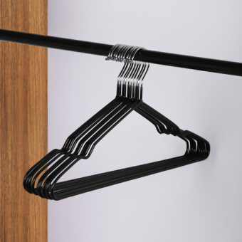 Вешалки-плечики для одежды, размер 48-50, металл, антискользящие, КОМПЛЕКТ 10 шт., черные, BRABIX PR