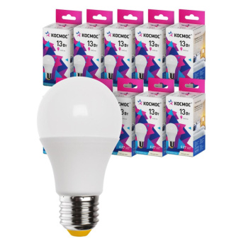 Лампа светодиодная КОСМОС А60 13W Е27 3000K 10 шт/уп (LED13wA60E2730_10)