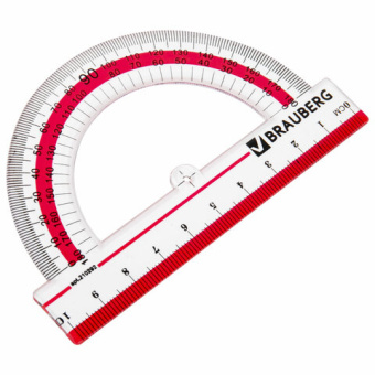 Транспортир 10 см, 180 градусов, пластиковый, BRAUBERG "Crystal", прозрачный, с выделенной шкалой, п