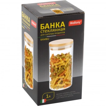 Банка для сыпучих продуктов Mallony Bambu стеклянная 1 л