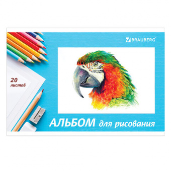 Альбом для рисования, А4, 20 л., скоба, обложка картон, BRAUBERG, 200х283 мм, "Я рисую мир" (2 вида)
