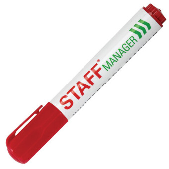 Маркер стираемый для белой доски КРАСНЫЙ, STAFF "Manager", 5 мм, с клипом, 151493