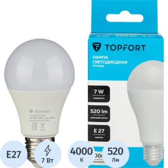 Лампа светодиодная Topfort E27 7W 4000K груша