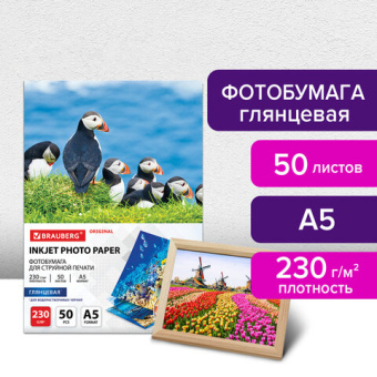Фотобумага глянцевая, А5, 230 г/м2, односторонняя, 50 листов