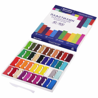 Пластилин классический BRAUBERG "АКАДЕМИЯ КЛАССИЧЕСКАЯ", 40 цветов, 800 г, СТЕК, ВЫСШЕЕ КАЧЕСТВО, 10
